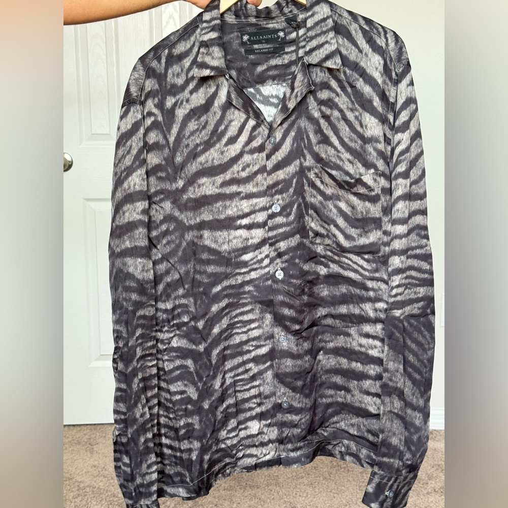 AllSaints Zebra Print Button-Up Shirt